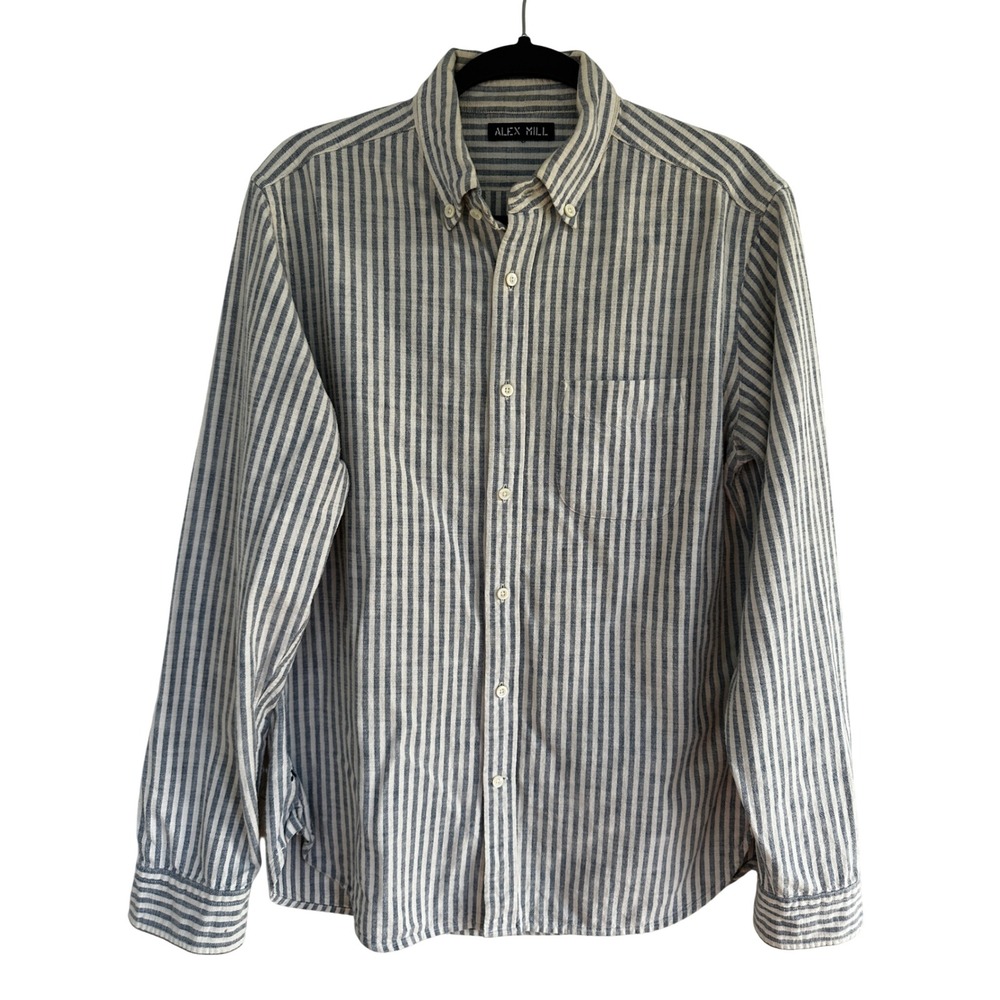 Alex Mill Striped Long Sleeve Button Down Shirt Blue White Cotton Men Medium